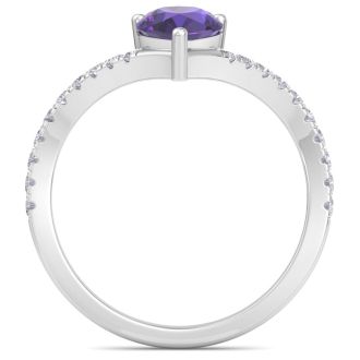 Amethyst Ring: 1 1/2 Carat Pear Shape Amethyst and Diamond Ring