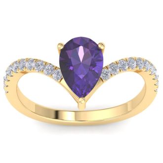Amethyst Ring: 1 1/2 Carat Pear Shape Amethyst and Diamond Ring