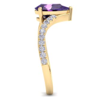 Amethyst Ring: 1 1/2 Carat Pear Shape Amethyst and Diamond Ring