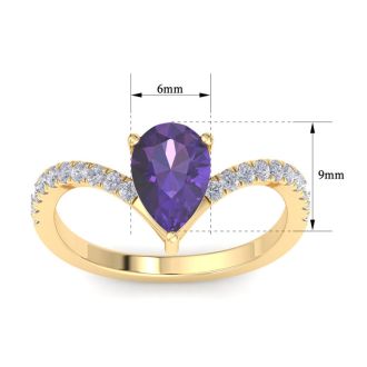 Amethyst Ring: 1 1/2 Carat Pear Shape Amethyst and Diamond Ring