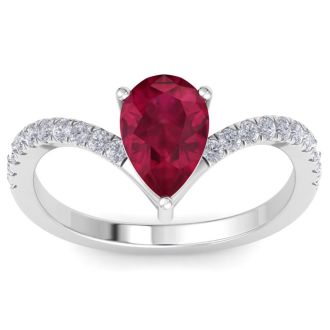 Ruby Ring: 2 Carat Pear Shape Ruby and Diamond Ring