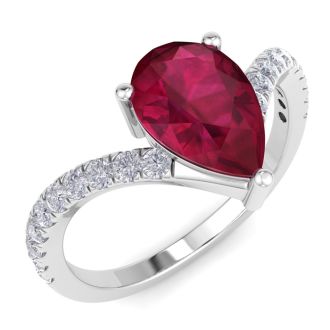 Ruby Ring: 2 Carat Pear Shape Ruby and Diamond Ring