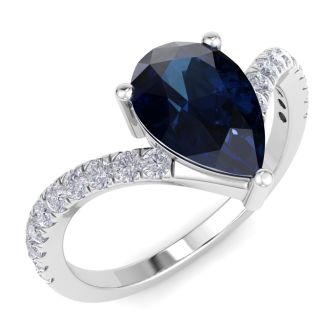 Sapphire Ring: 2 Carat Pear Shape Sapphire and Diamond Ring