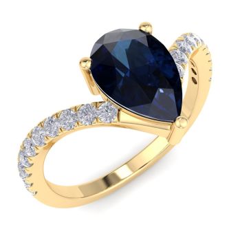 Sapphire Ring: 2 Carat Pear Shape Sapphire and Diamond Ring