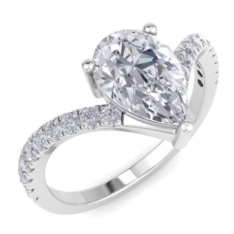 1 1/2 Carat Pear Shape Diamond Engagement Ring In 14K White Gold