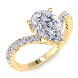 1 1/2 Carat Pear Shape Diamond Engagement Ring In 14K Yellow Gold