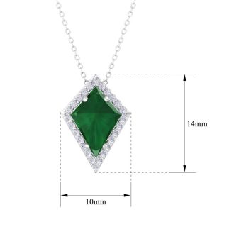 1-3/4 Carat Kite Shape Emerald Necklaces With Diamonds In 14K White Gold, 18 Inch Chain