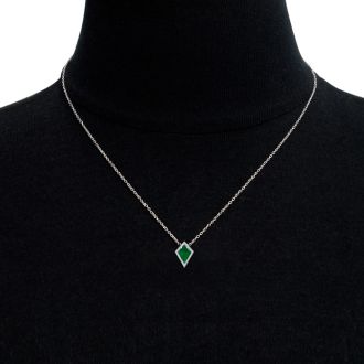 1-3/4 Carat Kite Shape Emerald Necklaces With Diamonds In 14K White Gold, 18 Inch Chain
