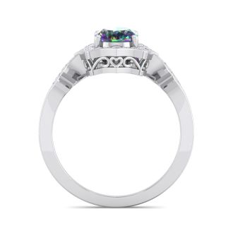 Mystic Topaz Ring: 1 1/2 Carat Oval Shape Mystic Topaz and Halo Diamond Ring In Sterling Silver