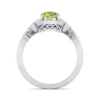 Peridot Ring: 1 1/2 Carat Oval Shape Peridot and Halo Diamond Ring In Sterling Silver