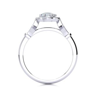 Opal Ring: 1 Carat Oval Shape Created Opal and Halo Diamond Ring In Sterling Silver