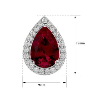 3 Carat Pear Shape Ruby and Halo Diamond Earrings In Sterling Silver