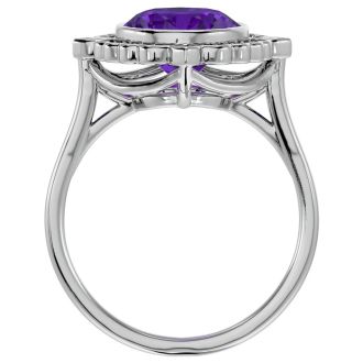 1 1/4 Carat Oval Shape Amethyst and Halo Diamond Ring In 14 Karat White Gold
