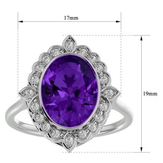 1 1/4 Carat Oval Shape Amethyst and Halo Diamond Ring In 14 Karat White Gold