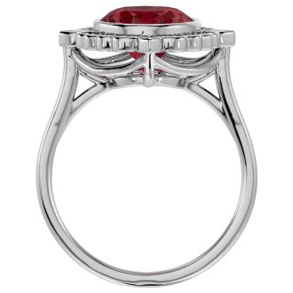 Garnet Ring: Garnet Jewelry: 1 3/4 Carat Oval Shape Garnet and Halo Diamond Ring In 14 Karat White Gold