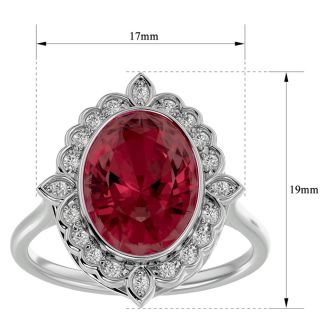 Garnet Ring: Garnet Jewelry: 1 3/4 Carat Oval Shape Garnet and Halo Diamond Ring In 14 Karat White Gold