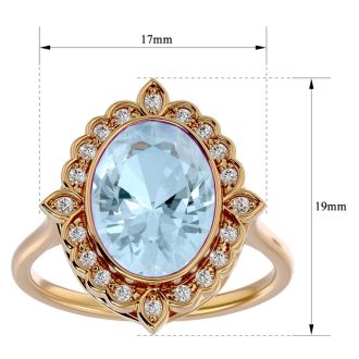Aquamarine Ring: Aquamarine Jewelry: 1 1/3 Carat Oval Shape Aquamarine and Halo Diamond Ring In 14 Karat Yellow Gold
