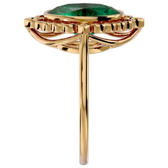 1 1/3 Carat Oval Shape Emerald and Halo Diamond Ring In 14 Karat Yellow Gold