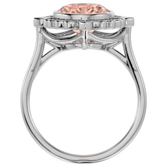 1-1/3 Carat Oval Shape Morganite and Halo Diamond Ring In 14 Karat White Gold