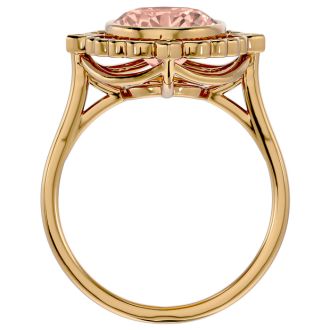 1-1/3 Carat Oval Shape Morganite and Halo Diamond Ring In 14 Karat Yellow Gold