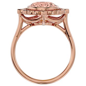 1-1/3 Carat Oval Shape Morganite and Halo Diamond Ring In 14 Karat Rose Gold