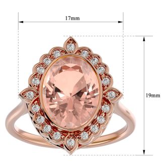 1-1/3 Carat Oval Shape Morganite and Halo Diamond Ring In 14 Karat Rose Gold