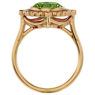 1 1/2 Carat Oval Shape Peridot and Halo Diamond Ring In 14 Karat Yellow Gold