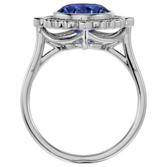 1 1/2 Carat Oval Shape Tanzanite and Halo Diamond Ring In 14 Karat White Gold