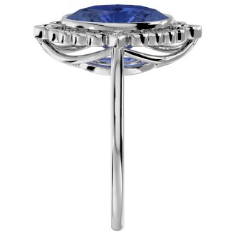 1 1/2 Carat Oval Shape Tanzanite and Halo Diamond Ring In 14 Karat White Gold