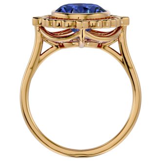 1 1/2 Carat Oval Shape Tanzanite and Halo Diamond Ring In 14 Karat Yellow Gold