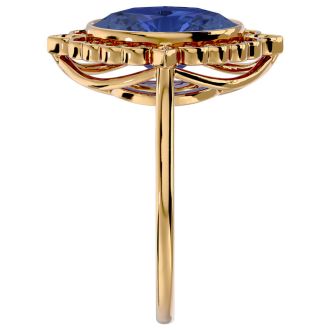 1 1/2 Carat Oval Shape Tanzanite and Halo Diamond Ring In 14 Karat Yellow Gold