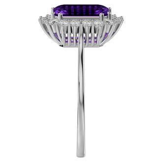 2 1/2 Carat Amethyst and Halo Diamond Ring In 14K White Gold