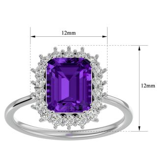 2 1/2 Carat Amethyst and Halo Diamond Ring In 14K White Gold