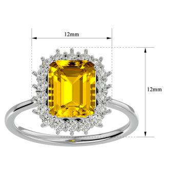 2 1/3 Carat Citrine and Halo Diamond Ring In 14K White Gold