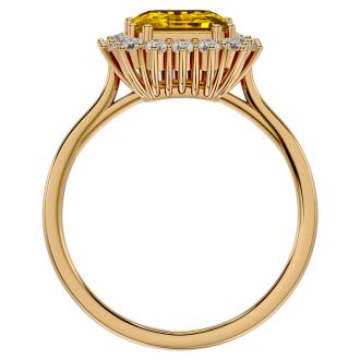 2 1/3 Carat Citrine and Halo Diamond Ring In 14K Yellow Gold