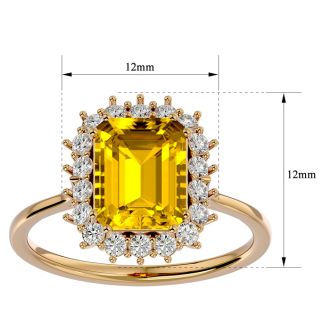 2 1/3 Carat Citrine and Halo Diamond Ring In 14K Yellow Gold