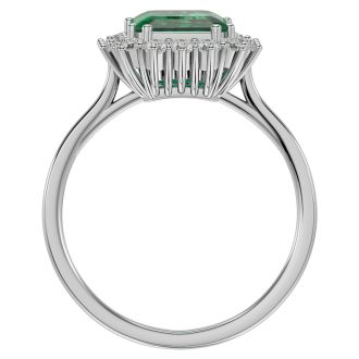 2 1/2 Carat Emerald and Halo Diamond Ring In 14K White Gold