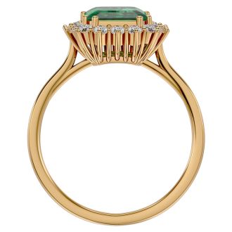 2 1/2 Carat Emerald and Halo Diamond Ring In 14K Yellow Gold