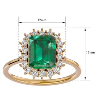2 1/2 Carat Emerald and Halo Diamond Ring In 14K Yellow Gold