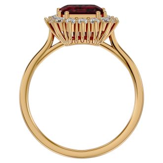 Garnet Ring: Garnet Jewelry: 3 Carat Garnet and Halo Diamond Ring In 14K Yellow Gold