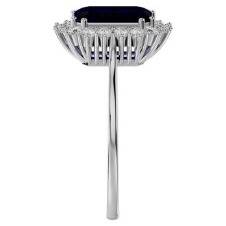 3 1/5 Carat Sapphire and Halo Diamond Ring In 14K White Gold