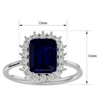 3 1/5 Carat Sapphire and Halo Diamond Ring In 14K White Gold