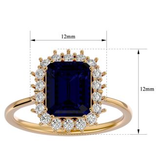 3 1/5 Carat Sapphire and Halo Diamond Ring In 14K Yellow Gold