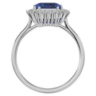 2 3/4 Carat Tanzanite and Halo Diamond Ring In 14K White Gold