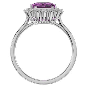 3 Carat Pink Topaz and Halo Diamond Ring In 14K White Gold