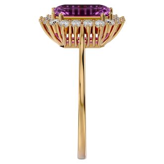 3 Carat Pink Topaz and Halo Diamond Ring In 14K Yellow Gold