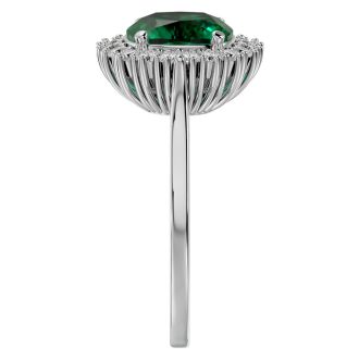 2 1/2 Carat Cushion Cut Emerald and Halo Diamond Ring In 14K White Gold