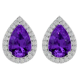 2 1/3 Carat Amethyst and Diamond Pear Shape Stud Earrings In 14 Karat White Gold 