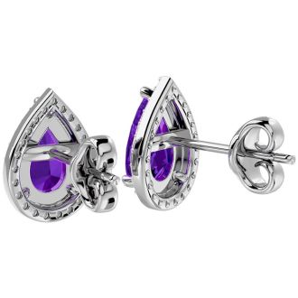 2 1/3 Carat Amethyst and Diamond Pear Shape Stud Earrings In 14 Karat White Gold 