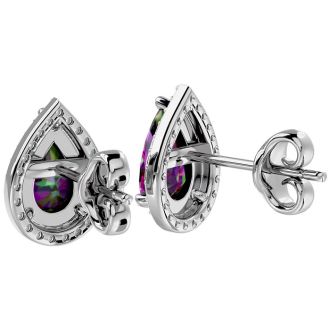 2 1/3 Carat Mystic Topaz and Diamond Pear Shape Stud Earrings In 14 Karat White Gold 